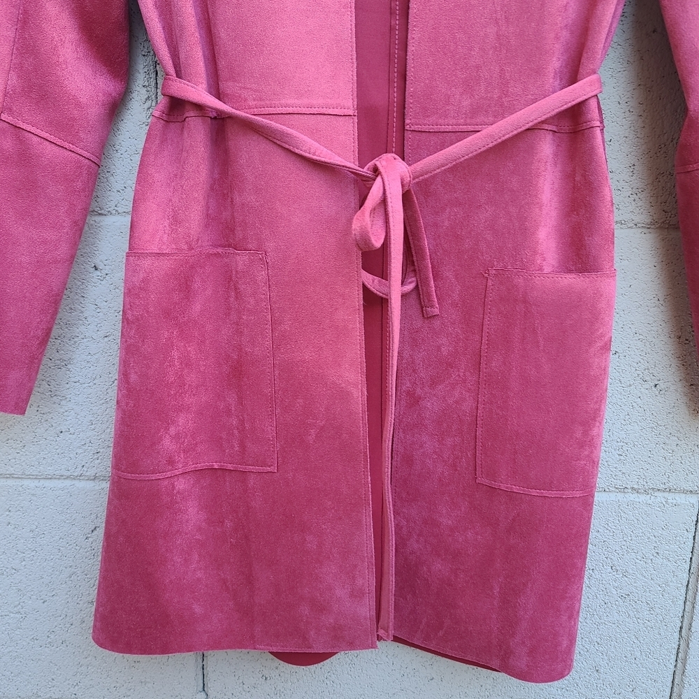 H&M | Faux Suede Raspberry Red Straight Cut Coat - image 5